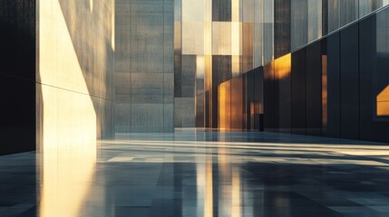 Wall Mural - Sunlight Reflecting on a Modern Concrete and Glass Building Interior