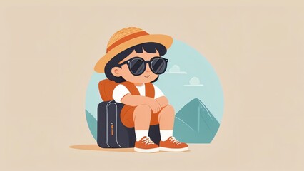 simple flat of cute traveler wearing sunglasses illustration