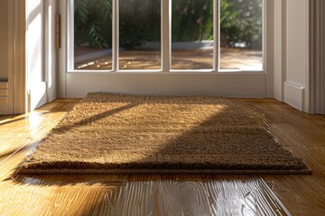 Poster - A doormat on a wooden floor in front of a window, often used for entrance or hallway settings
