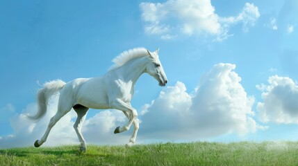 White Horse Running in a Field