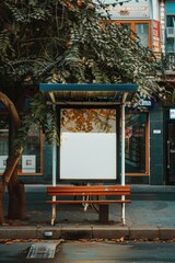 Aufkleber - A vacant bus stop on a urban street