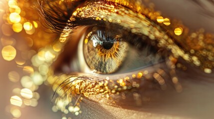 Poster - A close-up shot of an eye with glitter applied to the eyelashes and possibly the lid