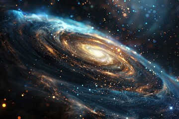 Wall Mural - Glowing spiral galaxy with bright center and dust in deep space