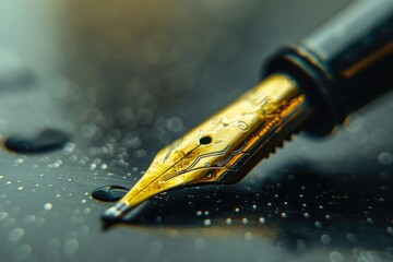 Poster - A fountain pen lying on a damp or wet surface, possibly after being used or dropped