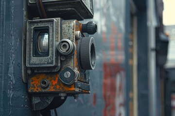 Poster - A close-up shot of a camera mounted on a wall