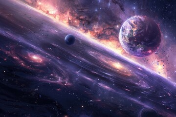 Wall Mural - breathtaking cosmic landscape with vibrant planets and swirling nebulas.