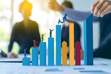 Wall Mural - Teamwork to help business growth, team success or increase performance, improvement or growing business, career growth or effort to succeed concept, business people team help build growth graph chart.