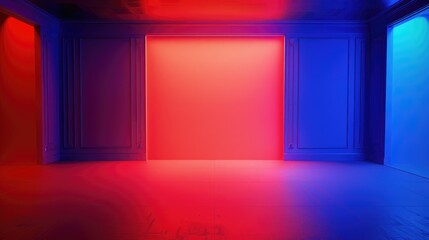 Sticker - A empty room lit by red and blue lights, suitable for abstract or futuristic concept images