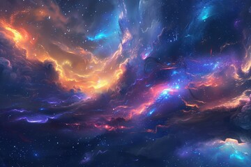 Wall Mural - Colorful and vibrant space nebula with bright shining stars