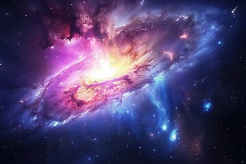 Wall Mural - Majestic purple and pink galaxy with bright shining core and stars