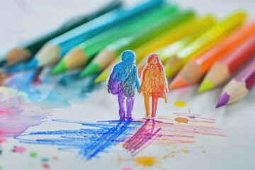Aufkleber - A selection of colorful pencils placed side by side, ideal for art or design projects