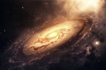Wall Mural - Glowing spiral galaxy with bright center and stardust in deep space