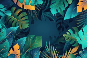 Poster - A collection of vibrant tropical leaves against a dark background