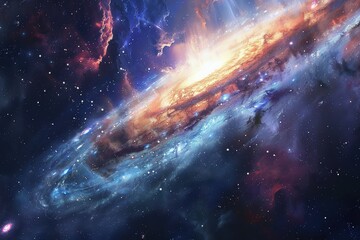 Wall Mural - Colorful spiral galaxy with glowing center and bright clusters of stars