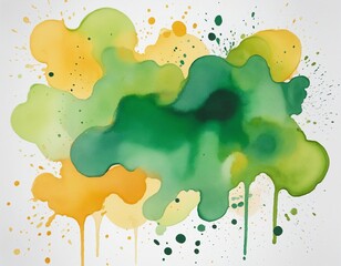 Wall Mural - Colorful yellow green abstract watercolor stain with splash, illustration