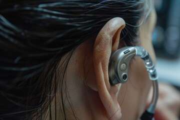 Aufkleber - A close-up shot of someone holding a cell phone to their ear, potentially deep in conversation