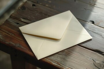 Aufkleber - A white envelope placed on a wooden table, waiting for attention