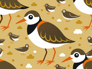 Wall Mural - Oiseau Phalarope Turnstone Fond d’écran sans couture mignon