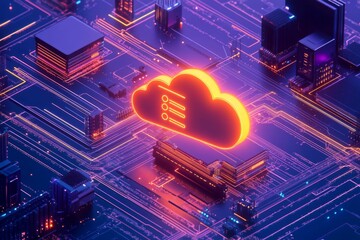 Poster - Glowing cloud with data connections over a digital circuit board