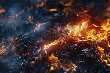 Wall Mural - Close-up shot of flames burning on a black background