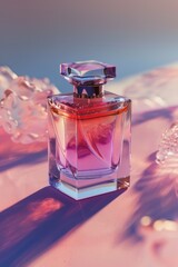 Poster - A bottle of perfume sits on a table, ready for use