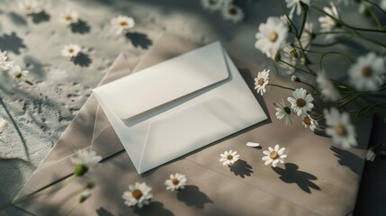 Aufkleber - A white envelope sitting on top of a sheet of paper, simple and clean design