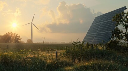 Aufkleber - A wind turbine standing tall as the sun sets behind it
