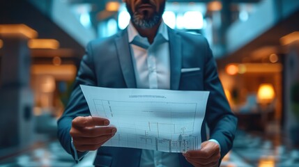 Poster - Businessman holding a blueprint chart. Generative AI.