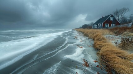 rocky shore in New England with waves crashing against weathered stones. The scene captures the raw, natural beauty of the region's coastline