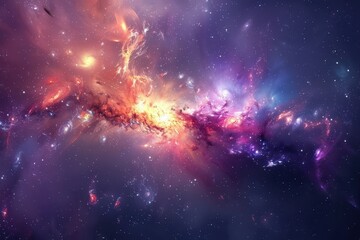 Wall Mural - Colorful and vibrant space painting with bright glowing nebula and stars