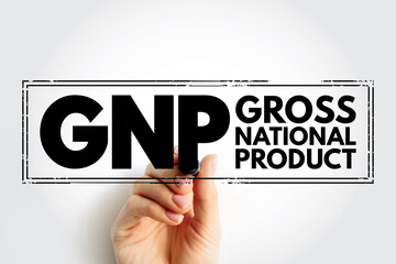 Poster - GNP Gross National Product - total market value of the final goods and services produced by a nation's economy during a specific period of time, acronym text stamp
