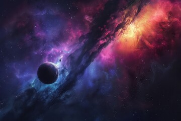 Wall Mural - Colorful Nebula and Distant Planets