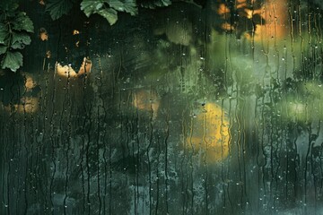 Poster - A close-up shot of a rain-soaked window with raindrops accumulated on the glass
