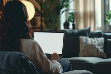 Poster - A person sits on a couch typing away on their laptop, possibly doing some work or research