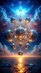 34 Mystical occult 3D render of levitating sacred symbolic geometry