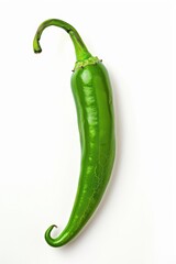 Poster - A single green hot pepper sits on a white background
