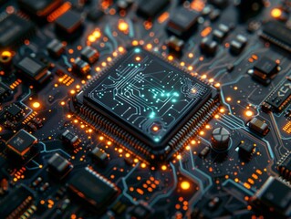 AI. Circuit board. Technology background. Central Computer Processors CPU concept. Motherboard digital chip. Tech science background. Integrated communication processor