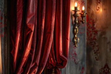 Poster - A red curtain hangs beside a candle, providing a warm glow