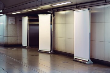 Aufkleber - A row of empty white signs in a subway station