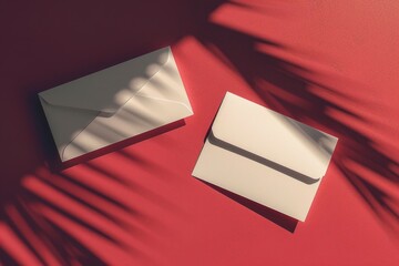 Aufkleber - A simple yet elegant scene with a white envelope and card on a bold red surface