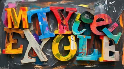 Wall Mural - Colorful Alphabet Puzzle: A vibrant arrangement of painted wooden letters spells 