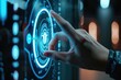 © Fotograf - A person's hand holding and pressing a button on a modern touchscreen device