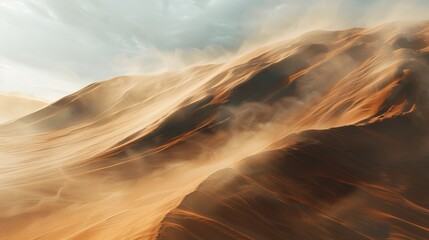 Powerful gusts form sand dunes in the desert, emphasizing the mastery of nature