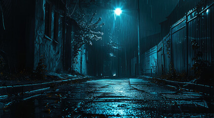Poster - City at night in a mysterious and scary environment in a horror. Generative AI.