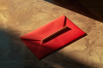 Aufkleber - A red envelope with a pencil poking out, suitable for use in office or school settings