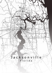 Wall Mural - Minimalist white map of Jacksonville, Florida – A modern map print highlighting infrastructure of the city, useful for tourism purposes
