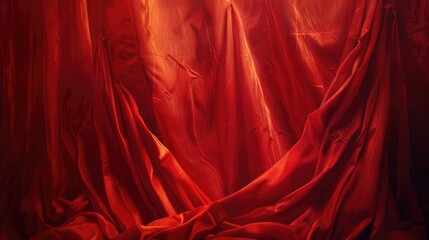 Poster - A close-up view of a bright red curtain in a room