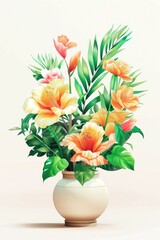 Sticker - A vase filled with bright orange and yellow flowers