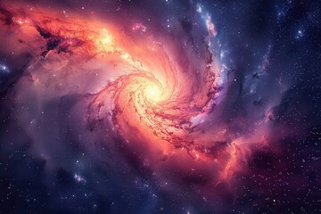 Wall Mural - Glowing spiral galaxy with bright center and colorful swirling arms in deep space.