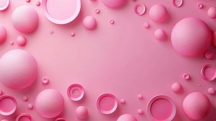 Poster - Pink background with scattered circles for design, banner template, white space in the center of the page for text. Circle patterned background for contemporary design. Generative AI.